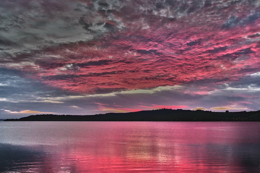 sunset, lake, reflection, evening, dawn, dusk, clouds, cloud - sky HD wallpaper