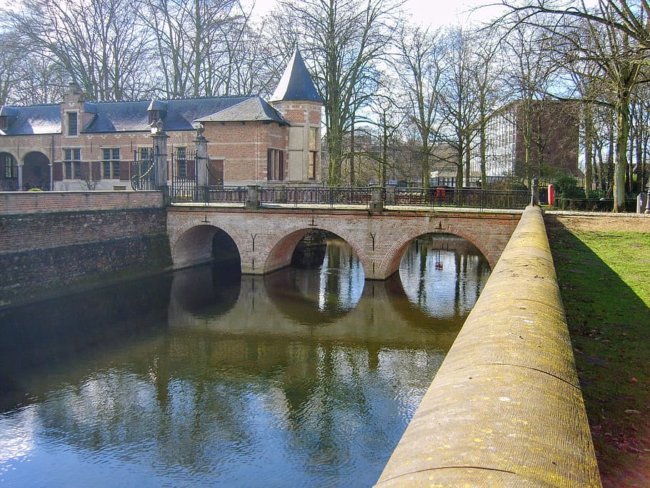 Water, Pond, Castle, Bridge, Ekeren, antwerp, field wijck, park HD wallpaper