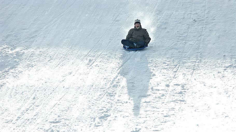 person sliding on snow field, winter, toboggan, sleigh ride, child, HD wallpaper