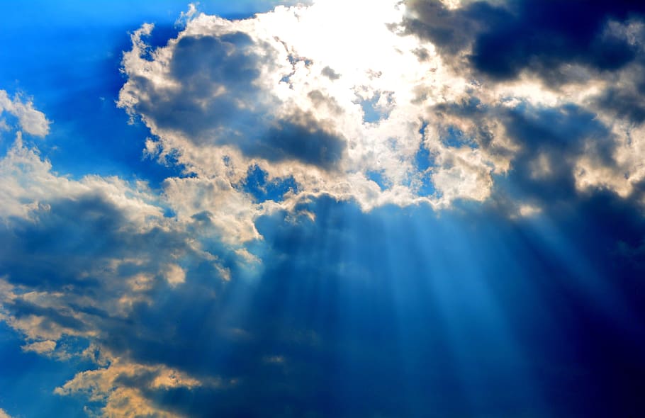 sun rays passed through white clouds, sky, twilight, blue, cloud - sky, HD wallpaper