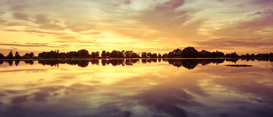 sunset, lake, sky, nature, abendstimmung, water, atmospheric HD wallpaper