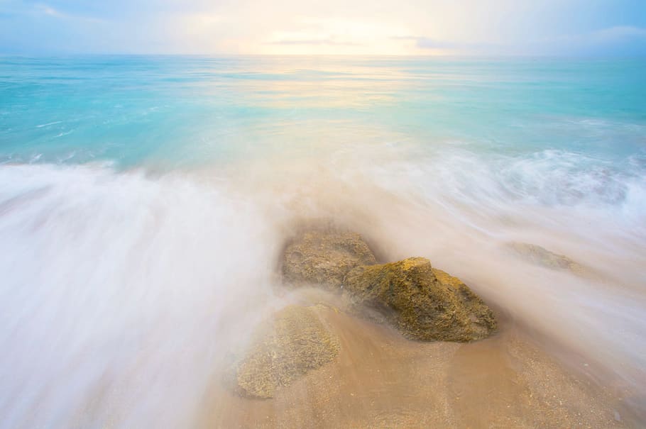 ocean waves during day, time lapse photography of seashore waves, HD wallpaper