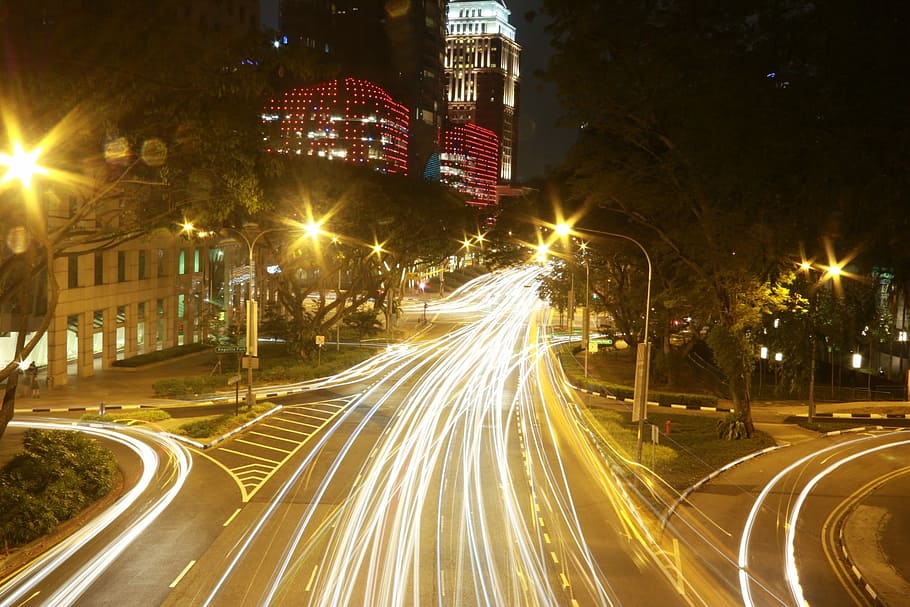 Streets, Lights, City, Night, urban, traffic, road, architecture HD wallpaper