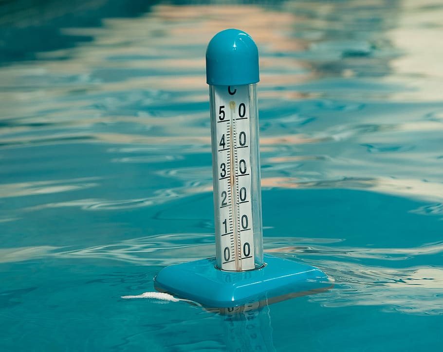 blue water level closeup photography, pool thermometer, temperature