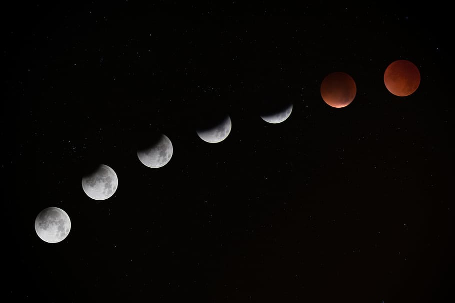 timelapse photo of total lunar eclipse, photography of moon to lunar eclipse