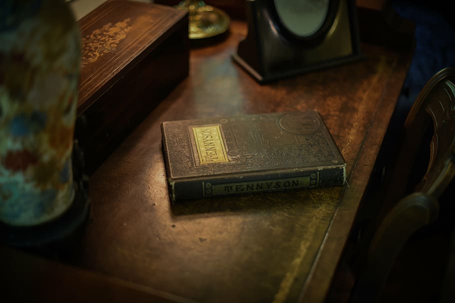 black covered book on table, gold, still, items, things, reading HD wallpaper