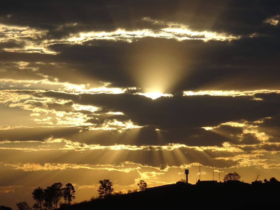 sunset, eventide, rays, sky, clouds, horizon, cloud - sky, scenics - nature HD wallpaper