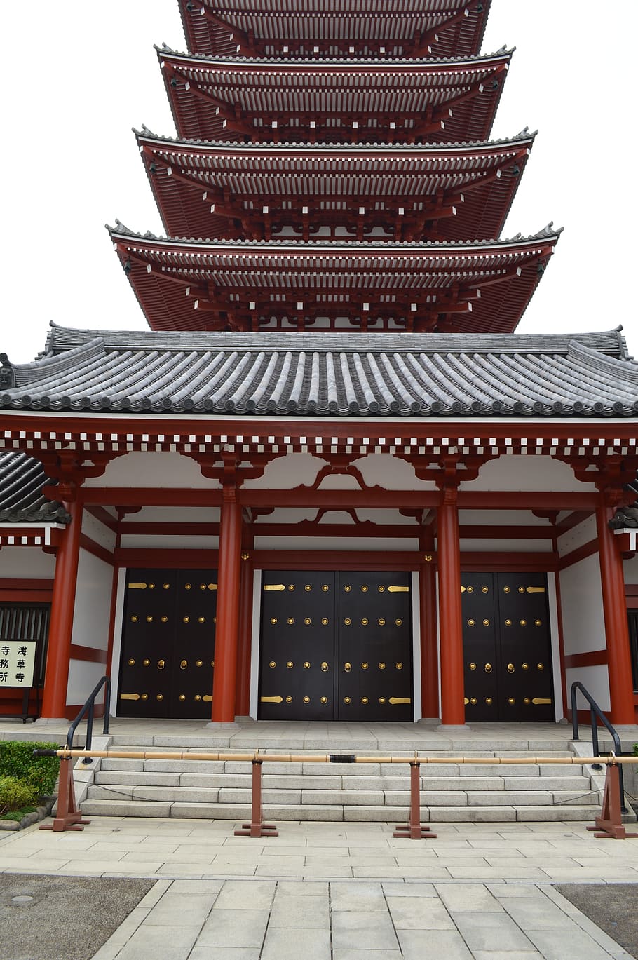 pagoda under white sky, japan, temple, asia, eastern, spirituality, HD wallpaper