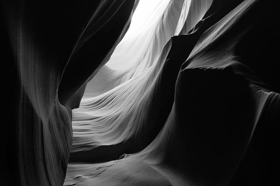 grayscale photo of landscape, Antelope Cave grayscale photography HD wallpaper