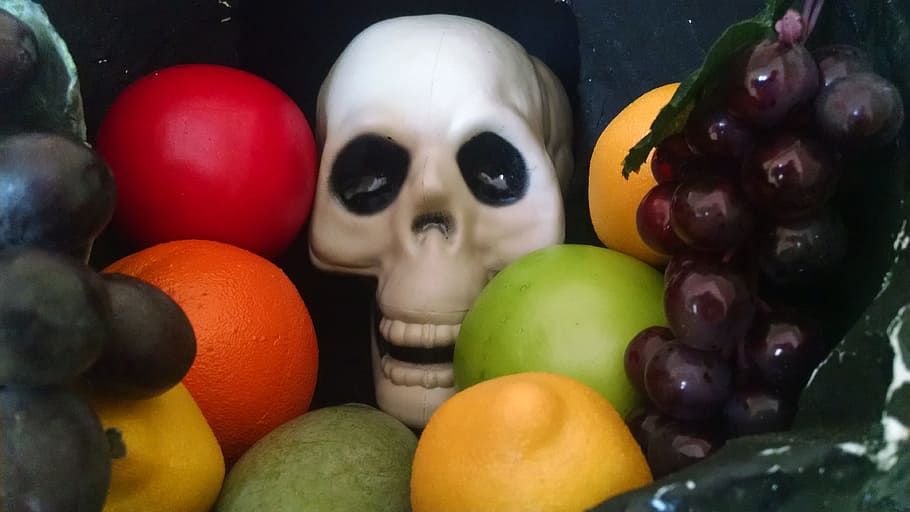 Fruit, Skull, Colorful, Food, Halloween, bone, skeleton, sweet