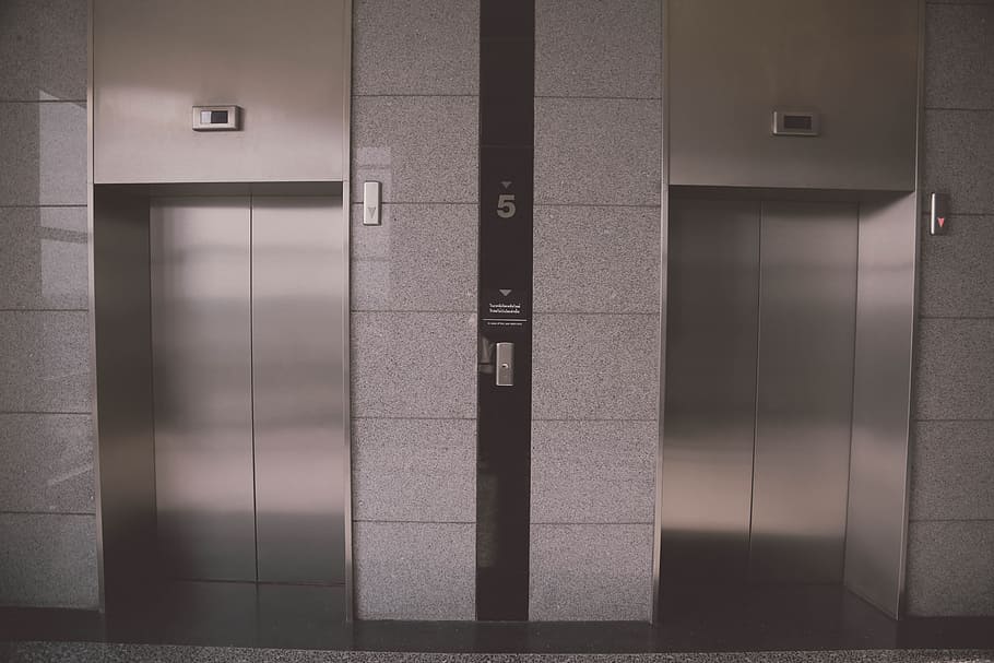 gray elevator, a beautiful view, building, door, within, indoors, HD wallpaper