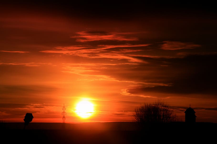 east, sun, sky, cloud, red, sunset, silhouette, cloud - sky HD wallpaper