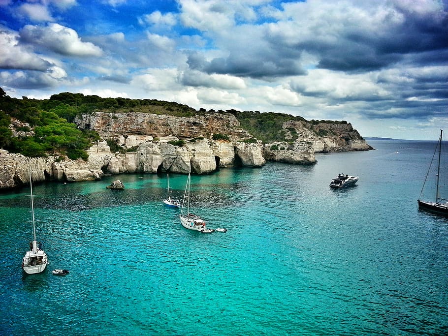menorca, bay, turquoise, sky, hdr, vacations, sea, mediterranean, HD wallpaper