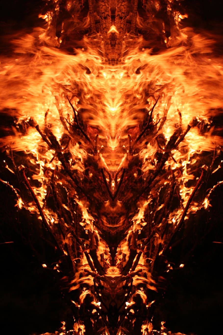dragon flame poster, mirroring, fire, mystical, creature, heat, HD wallpaper