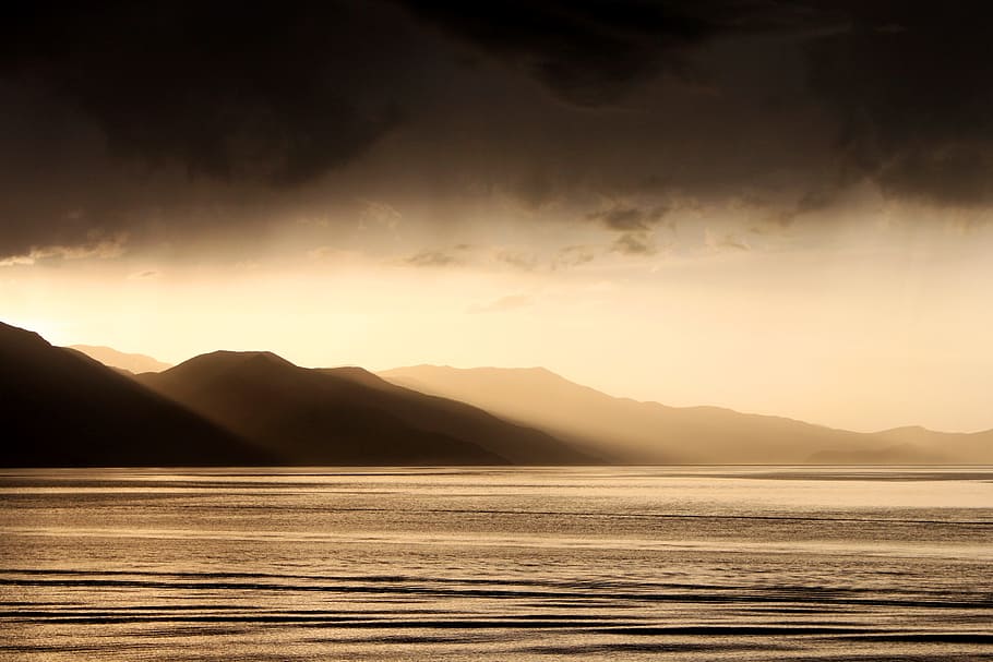 Sunset, Mountain, Landscape, Solar, horizon line, the setting sun HD wallpaper