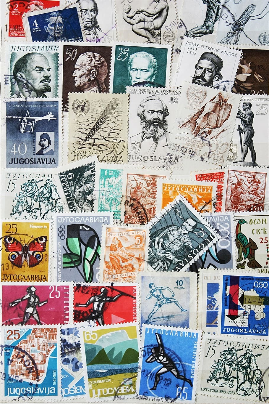 assorted postage stamps collage, vintage, former, nostalgia, old