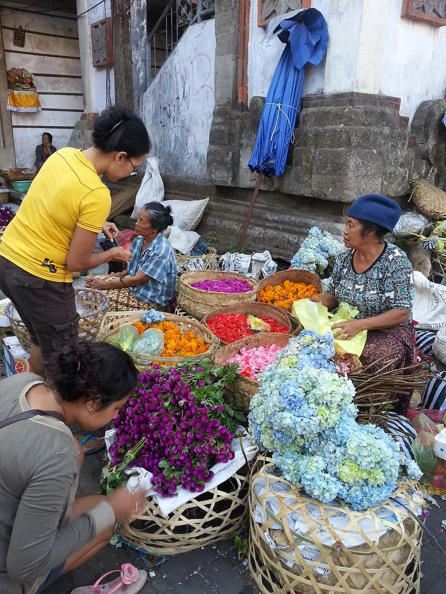 bali, ubud, indonesia, asia, market, flowers, travel, tourism