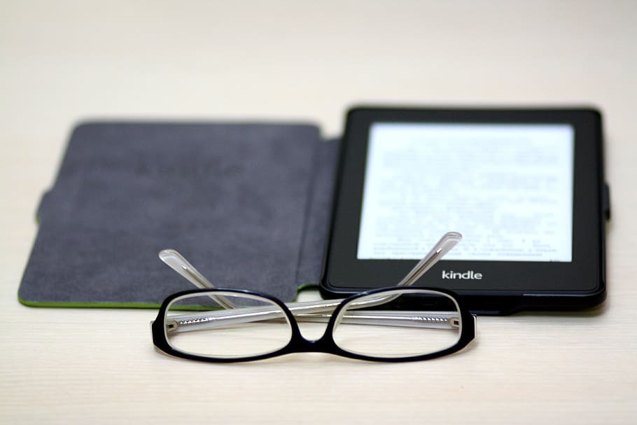 clear tint eyeglasses with black plastic frame, kindle, paper white HD wallpaper