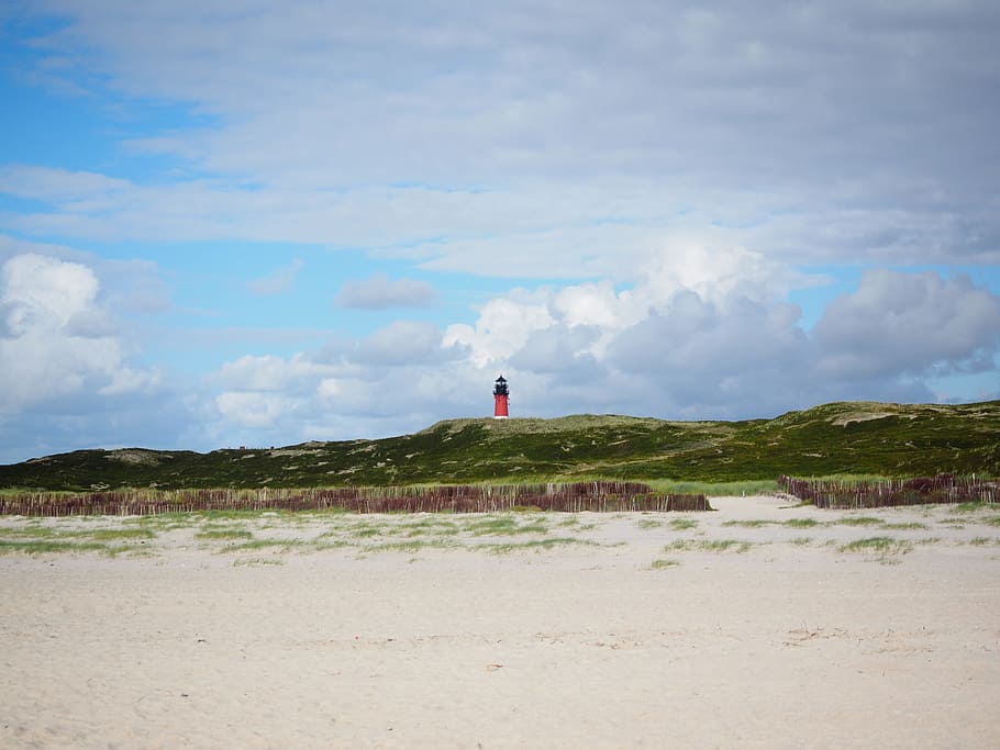 lighthouse, hörnum, dunes, island, sylt, red tower, cloud - sky HD wallpaper