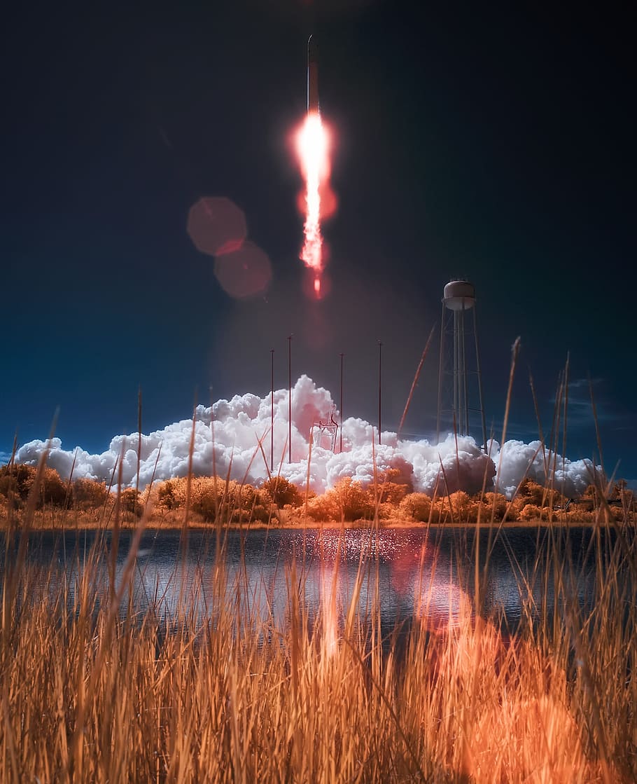 landscape photo of rocket launch during daylight, virginia, travel