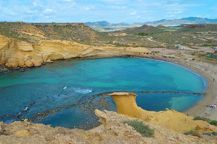 cala, view from above, circle, round, blue sea, beach, shore HD wallpaper
