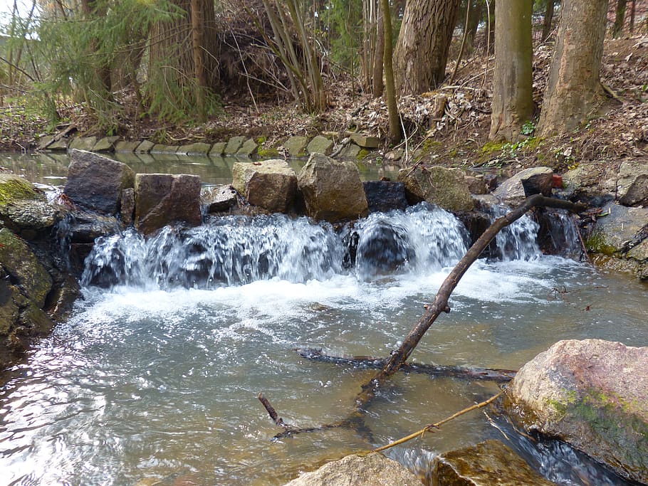 waterfall, dam, bubble, cold, fresh, clean, bach, river, stones HD wallpaper