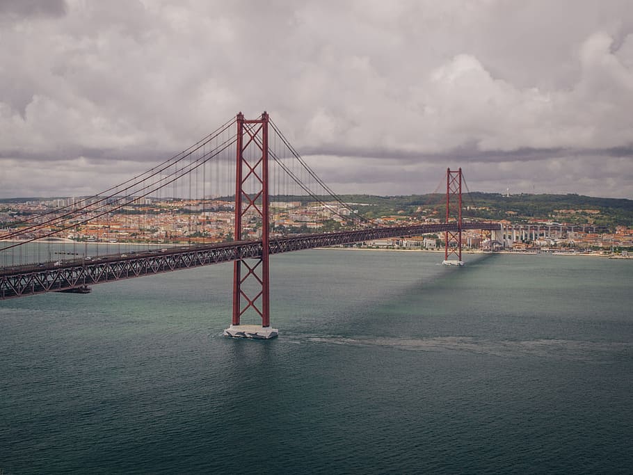 25Th Of April Bridge, Lisbon, red bridge, suspension bridge, HD wallpaper