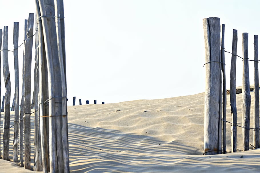 gray wooden fence on desert, beach, sand, closing, sea, summer, HD wallpaper