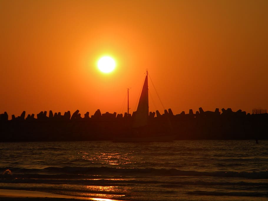 sunset, sea, soltse, summer, evening on the sea, water, sky HD wallpaper