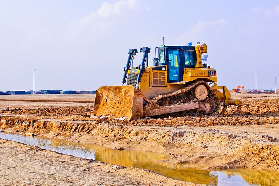 industry, machine, scoop, soil, tractor, machinery, construction machinery HD wallpaper