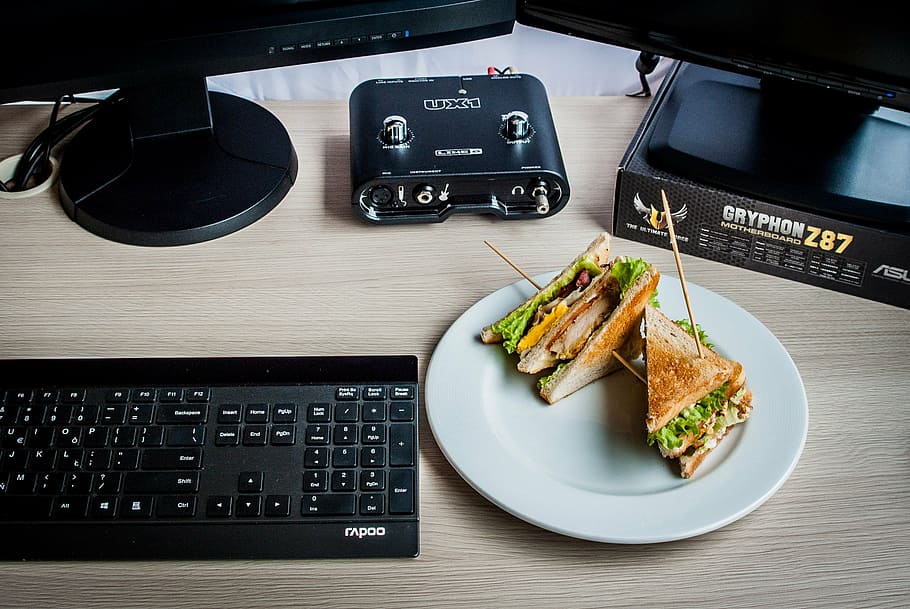 sandwiches, computer, keyboard, it, equipment, writing, work desk HD wallpaper