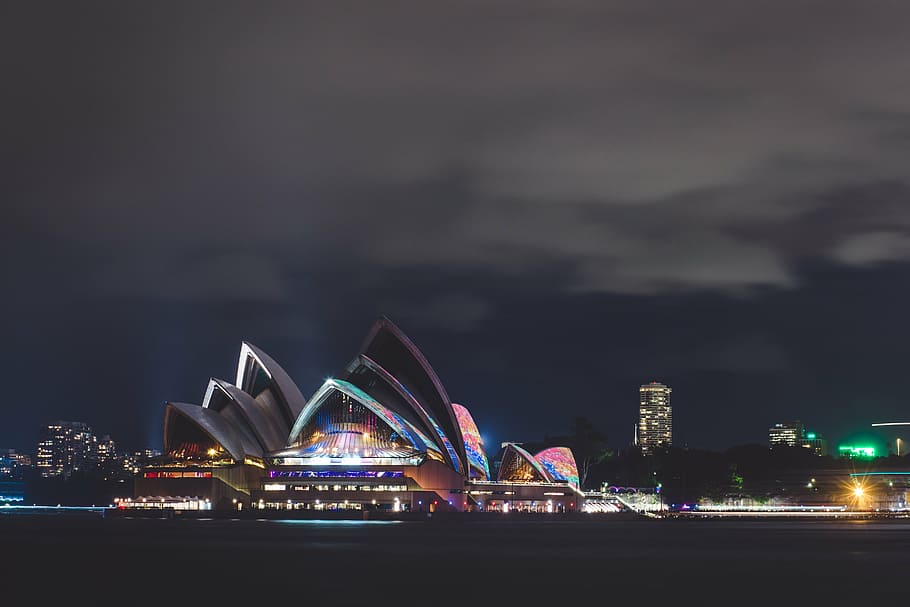Sydney Opera at night, architecture, buildings, city, city lights HD wallpaper