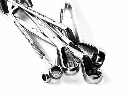grayscale photo of combination wrench, tools, set, handyman HD wallpaper
