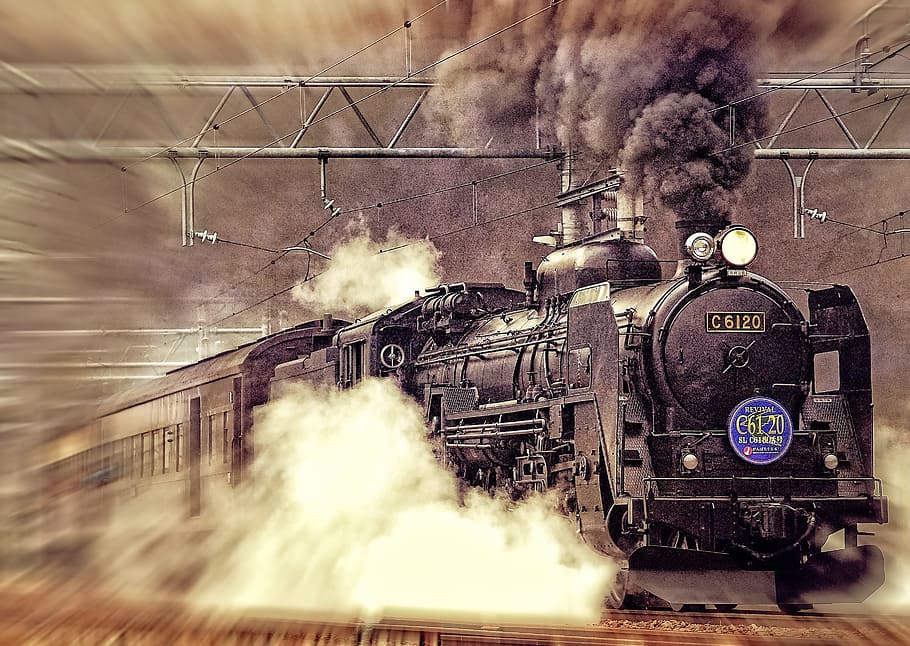 shallow photography of black steam train, locomotive, ancient, HD wallpaper
