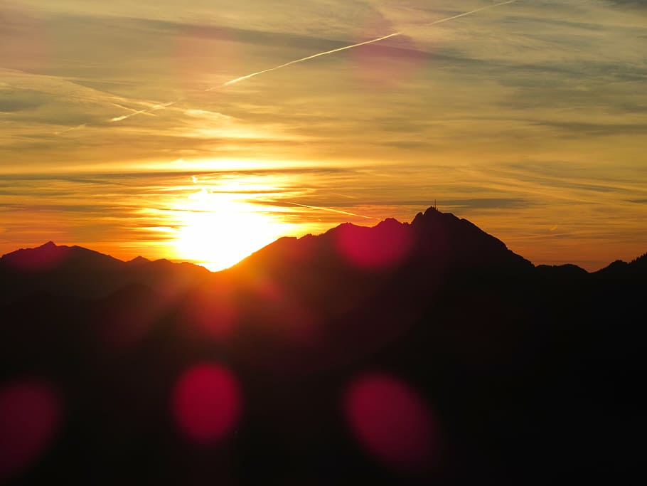 dusk, mountains, alpine, sky, autumn, sunbeam, abendstimmung HD wallpaper
