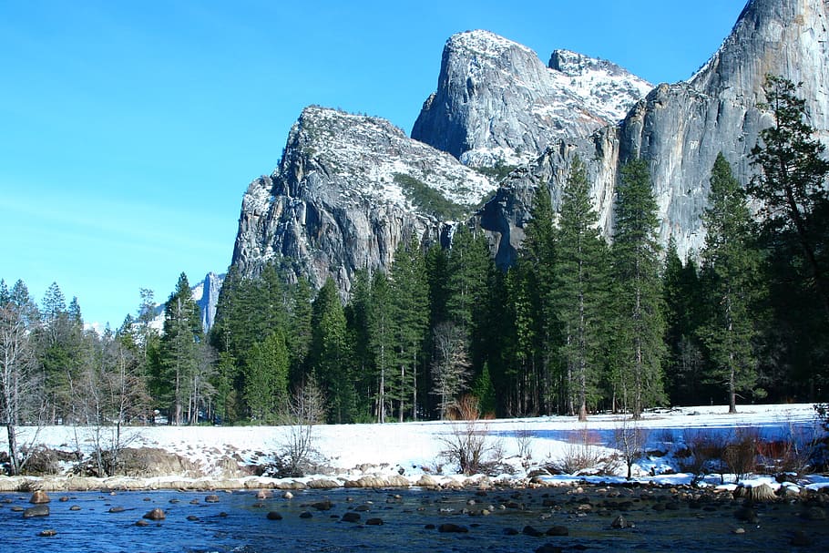 yosemite, river, snow, valley, park, natural, national, state of california HD wallpaper