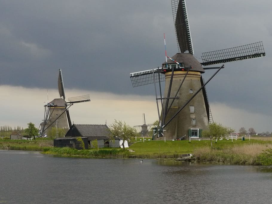 Windmill, Bolnes, Landscape, wind power, wind turbine, alternative energy HD wallpaper