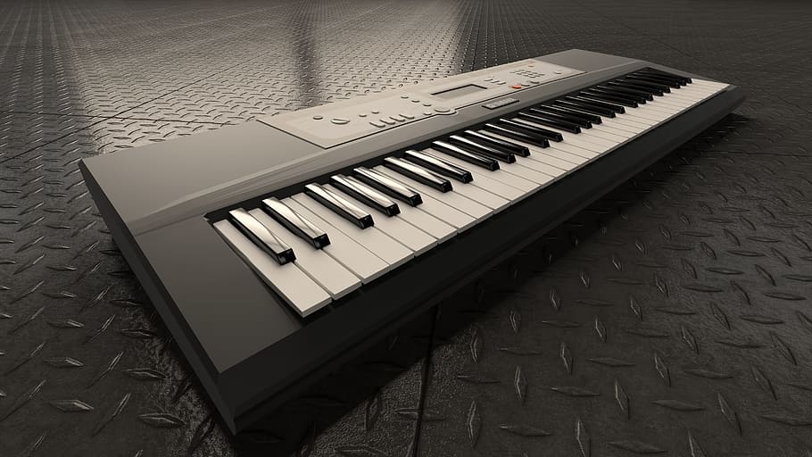 grayscale photo of electric keyboard, keys, input device, musical instrument