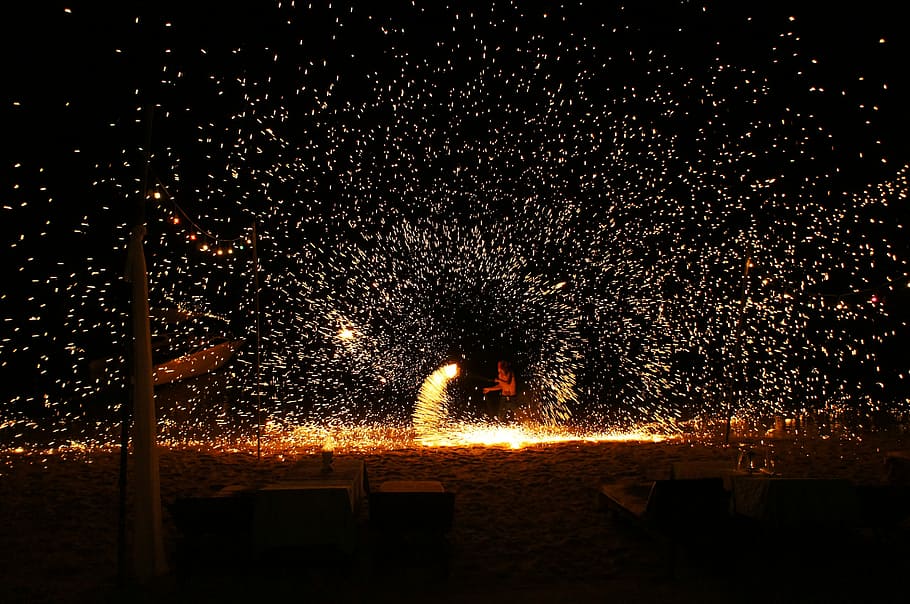 Fire, Night, Hot, Orange, Burning, energy, party, summer, show HD wallpaper