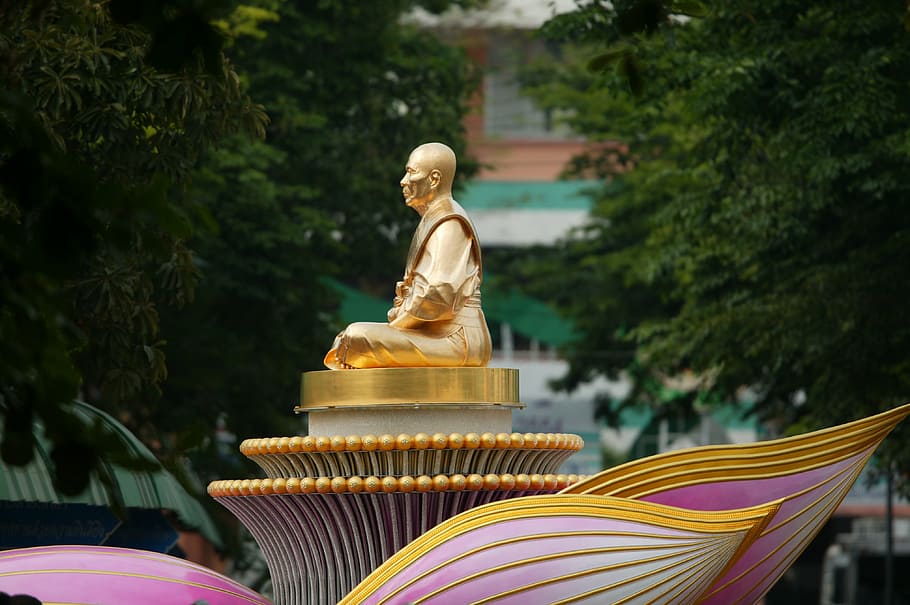 budha, monk, gold, buddhism, phramongkolthepmuni, dhammakaya pagoda, HD wallpaper