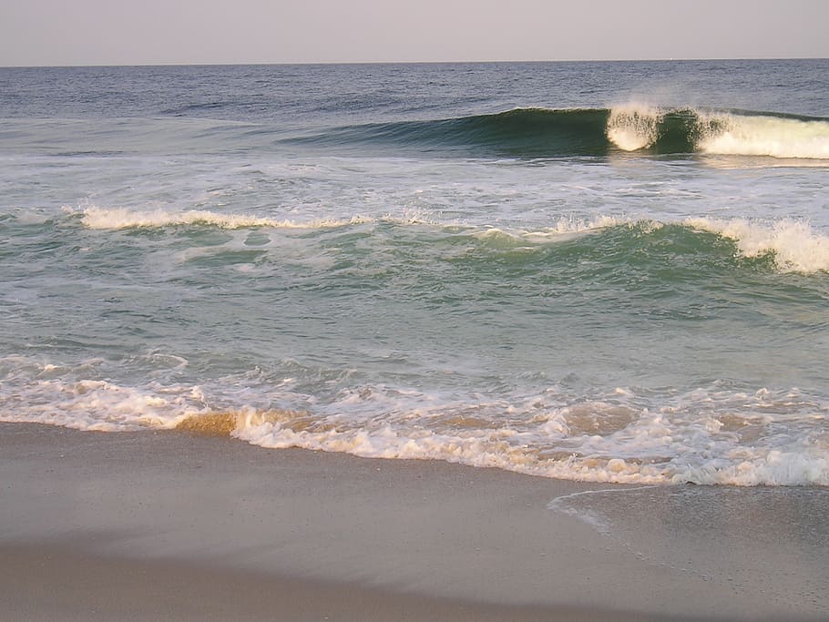 breakwater, surge, surf, wave, beach, scenery, sea, ocean, sand HD wallpaper