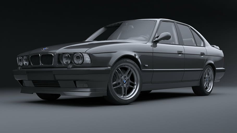 black BMW sedan illustration, bmw m5, m5 e34, german car, auto, HD wallpaper