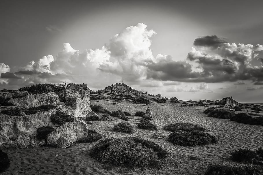 cyprus, paphos, tombs of the kings, landscape, stones, sky, HD wallpaper