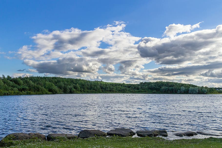 lake, clouds, forest, landscapes, cloudy, water, park, herrington HD wallpaper
