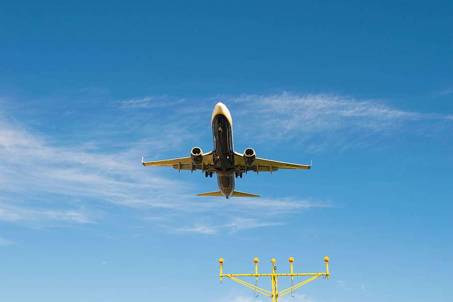 white airplane flying under blue sky, flight, travel, airport HD wallpaper