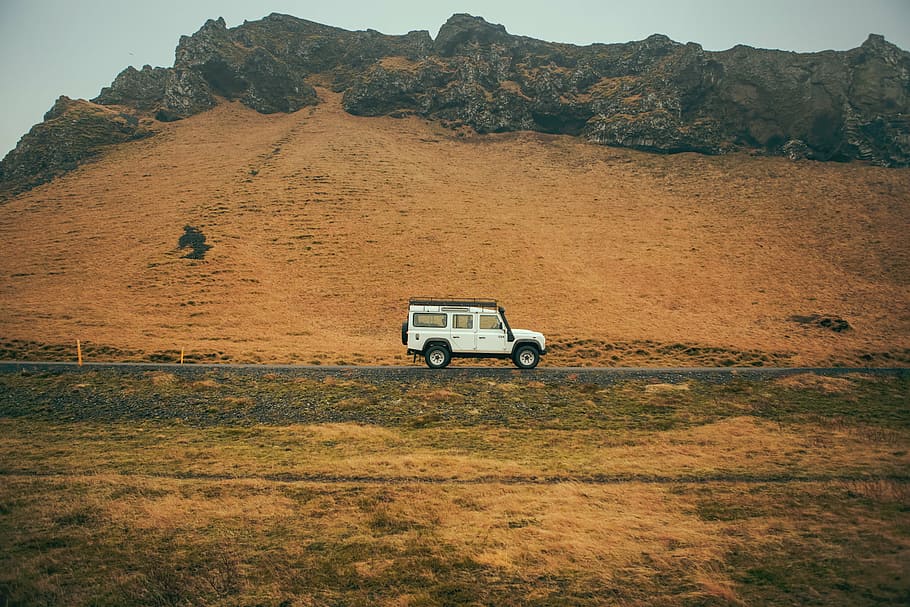 white Land Rover Discovery on asphalt road, nature, landscape