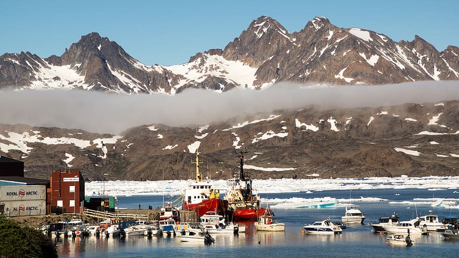 port, arctic, harbor, ship, water, mountain, ice, snow, greenland HD wallpaper