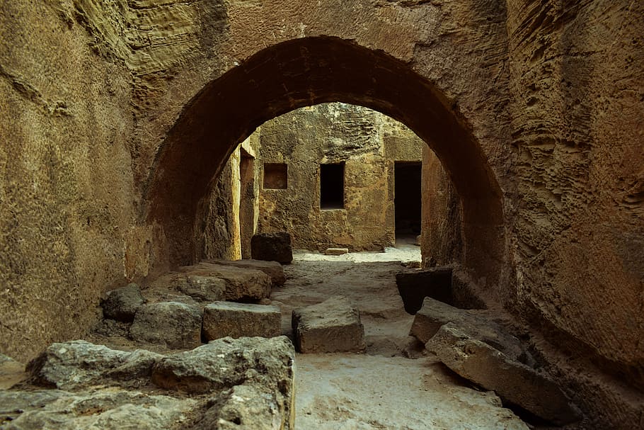 empty brown concrete tunnel, cyprus, paphos, tombs of the kings, HD wallpaper