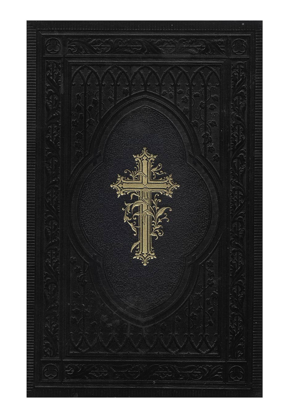 selective color photography of brown cross, bible, book, front and back covers