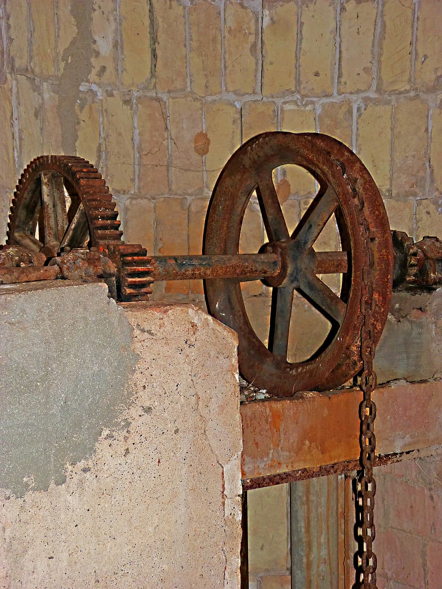 Well, Mechanism, String, Water, Iron, noria, rusty, no people HD wallpaper